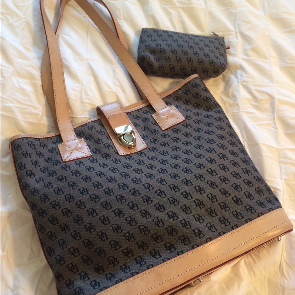 Dooney & Bourke Brown and Tan Logo Tote with Pouch